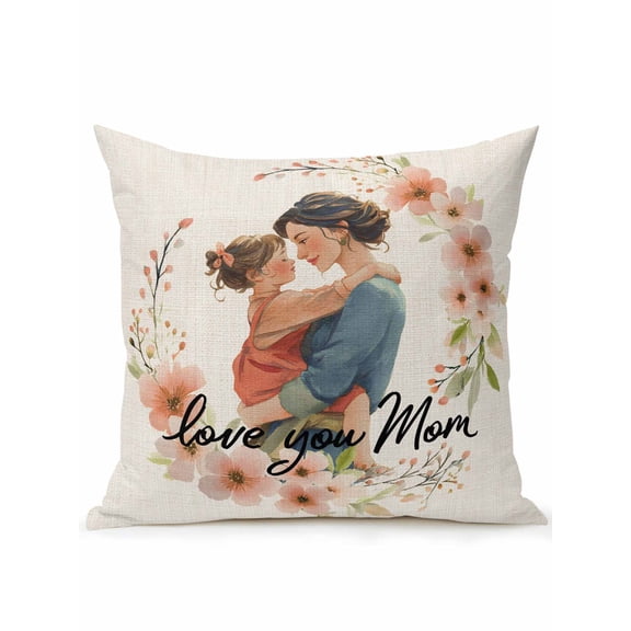 1 Pack Outdoor Throw Pillow, Mother's Day Waterproof Pillow with Insert Included, Watercolor Love Orange Flowers Retro Beige Decorative Accent Cushion Sofa Pillows for Patio Porch, 16 x 16 In