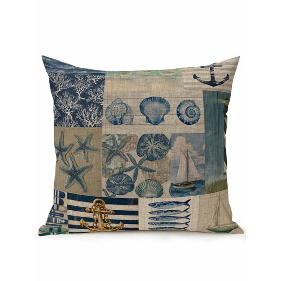 1 Pack Outdoor Throw Pillow, Nautical Coastal Waterproof Pillow with Insert Included, Vintage Sea Anchor Boat Underwater World Beige Decorative Accent Cushion Sofa Pillows for Patio Porch, 16 x 16 In