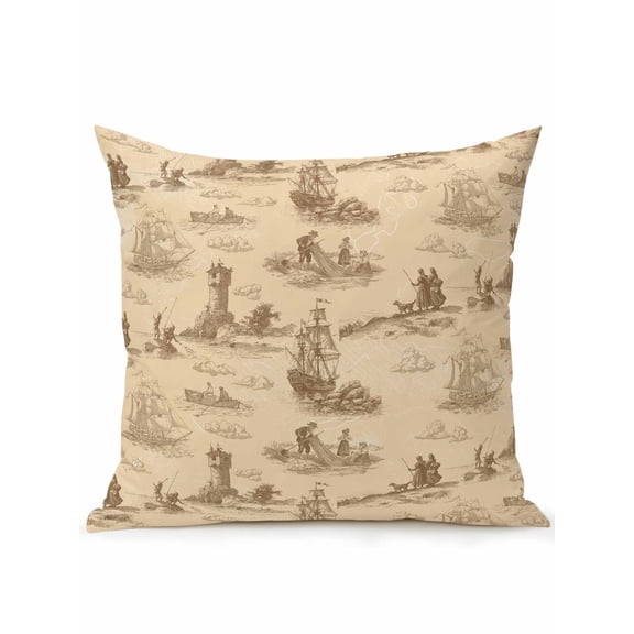 1 Pack Outdoor Throw Pillow, Nautical Ship Waterproof Pillow with Insert Included, Farmhouse Retro Ocean Coastal Lighthouse Map Decorative Accent Cushion Sofa Pillows for Patio Porch, 16 x 16 In
