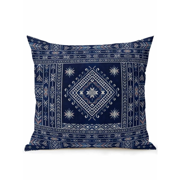 1 Pack Outdoor Throw Pillow, Navy Blue Brown Southwest Waterproof Pillow with Insert Included, Boho Ethnic Western Geometric Decorative Accent Cushion Sofa Pillows for Patio Porch, 16 x 16 In