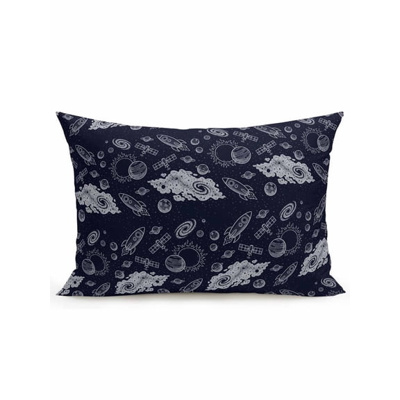 1 Pack Outdoor Throw Pillow, Navy Blue Rocket Spaceship Waterproof Pillow with Insert Included, Cartoon Modern Abstract Art Decorative Accent Cushion Lumbar Pillows for Patio Porch, 12 x 20 In