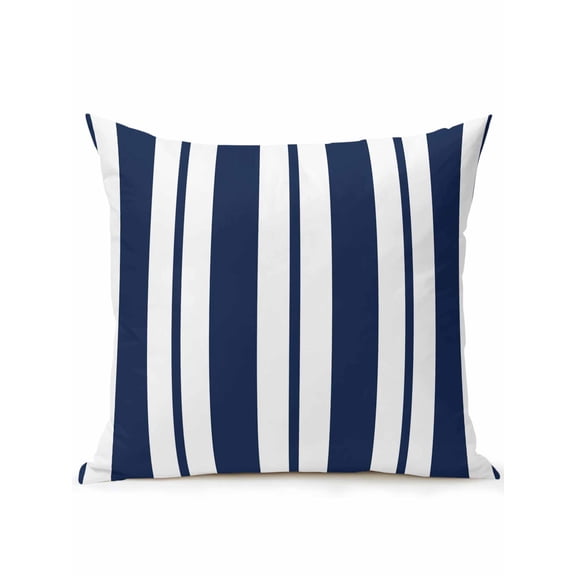 1 Pack Outdoor Throw Pillow, Navy Blue Striped Waterproof Pillow with Insert Included, Blue Geometric Line Stripes Farmhouse Decorative Accent Cushion Sofa Pillows for Patio Porch, 18 x 18 In
