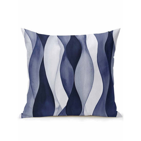 1 Pack Outdoor Throw Pillow, Navy Blue Waterproof Pillow with Insert Included, Modern Moire Abstract Ripple Geometric Decorative Accent Cushion Sofa Pillows for Patio Porch, 16 x 16 In