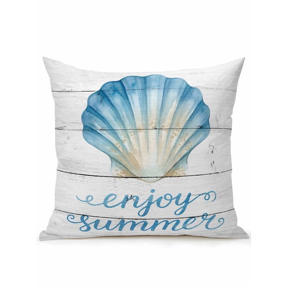 1 Pack Outdoor Throw Pillow, Ocean Shell Waterproof Pillow with Insert Included, Summer Coastal Marine Seashell Wooden Gray Decorative Accent Cushion Sofa Pillows for Patio Porch, 16 x 16 In