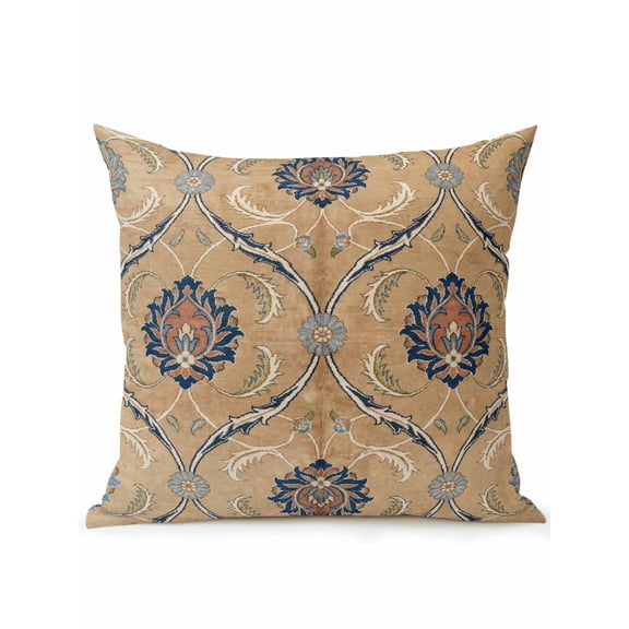 1 Pack Outdoor Throw Pillow, Orange Blue Beige Floral Waterproof Pillow with Insert Included, Retro Botanical Abstract Vintage Decorative Accent Cushion Sofa Pillows for Patio Porch, 16 x 16 In