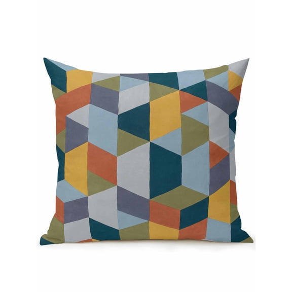 1 Pack Outdoor Throw Pillow, Orange Blue Geometric Waterproof Pillow with Insert Included, Modern Art Aesthetics Abstract Decorative Accent Cushion Sofa Pillows for Patio Porch, 16 x 16 In