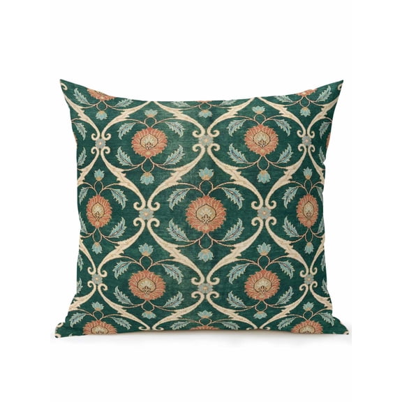 1 Pack Outdoor Throw Pillow, Orange Green Floral Waterproof Pillow with Insert Included, Retro Botanical Abstract Vintage Decorative Accent Cushion Sofa Pillows for Patio Porch, 18 x 18 In