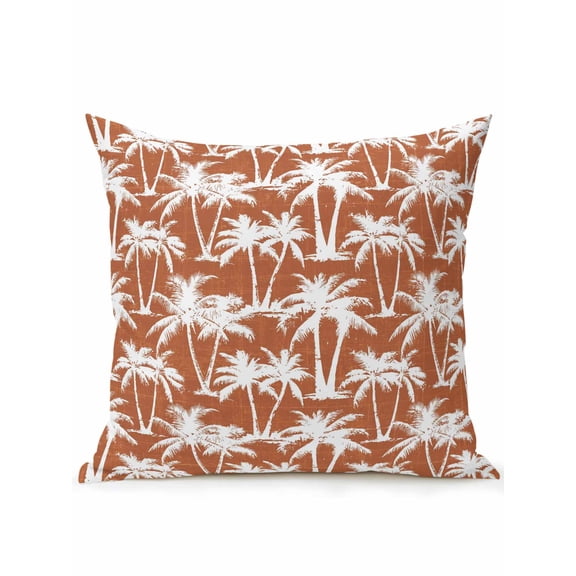 1 Pack Outdoor Throw Pillow, Orange Palm Tree Summer Waterproof Pillow with Insert Included, Beach Tropical Botanical Coastal Decorative Accent Cushion Sofa Pillows for Patio Porch, 16 x 16 In