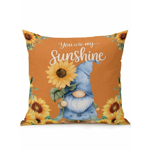 1 Pack Outdoor Throw Pillow, Orange Sunflower Gnomes Waterproof Pillow with Insert Included, Summer Botanical Floral Decorative Accent Cushion Sofa Pillows for Patio Porch, 16 x 16 In