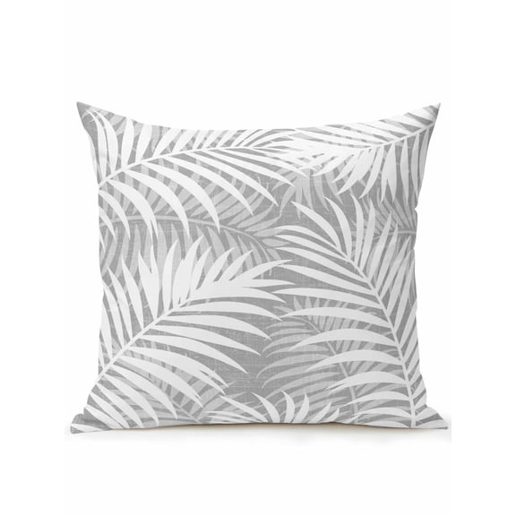 1 Pack Outdoor Throw Pillow, Palm Leaves Grey Waterproof Pillow with Insert Included, Summer Botanical Coastal Tropical Decorative Accent Cushion Sofa Pillows for Patio Porch, 16 x 16 In