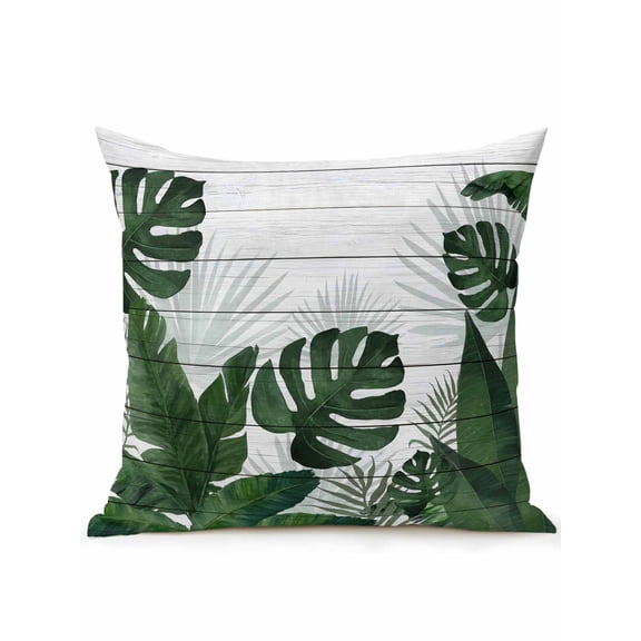 1 Pack Outdoor Throw Pillow, Palm Leaves Waterproof Pillow with Insert Included, Tropical Botanical Leaf Summer Wooden Gray Decorative Accent Cushion Sofa Pillows for Patio Porch, 16 x 16 In
