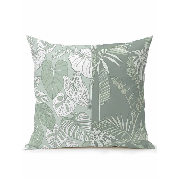 1 Pack Outdoor Throw Pillow, Palm Leaves Waterproof Pillow with Insert Included, Tropical Botanical Monstera Leaf Light Green Decorative Accent Cushion Sofa Pillows for Patio Porch, 16 x 16 In