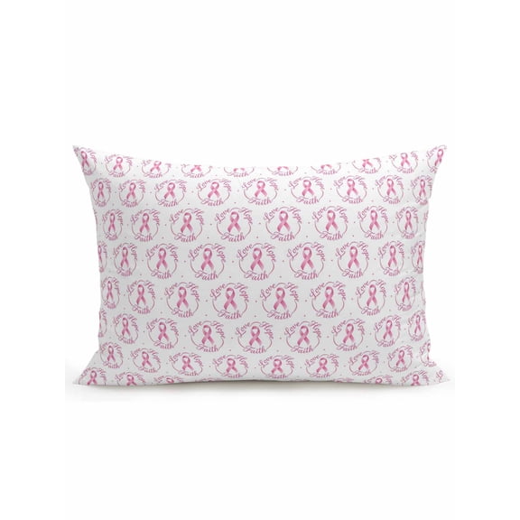1 Pack Outdoor Throw Pillow, Pink String Waterproof Pillow with Insert Included, Spring Breast Cancer Awareness Decorative Accent Cushion Lumbar Pillows for Patio Porch, 12 x 20 In