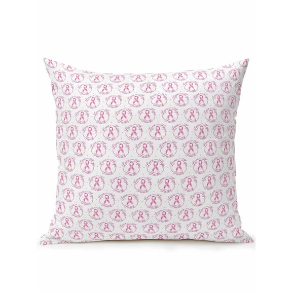 1 Pack Outdoor Throw Pillow, Pink String Waterproof Pillow with Insert Included, Spring Breast Cancer Awareness Decorative Accent Cushion Sofa Pillows for Patio Porch, 16 x 16 In