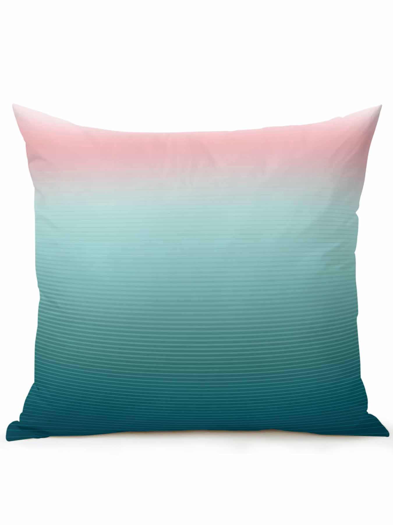 1 Pack Outdoor Throw Pillow, Pink Turquoise Ombre Waterproof Pillow with Insert Included, Teal Modern Geometric Striped Abstract Art Decorative Accent Cushion Sofa Pillows for Patio Porch, 16 x 16 In