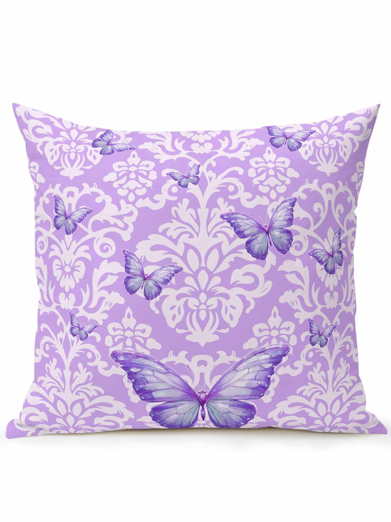 1 Pack Outdoor Throw Pillow, Purple Butterflies Flowers Waterproof Pillow with Insert Included, Boho Vintage Floral Botanical Decorative Accent Cushion Sofa Pillows for Patio Porch, 18 x 18 In
