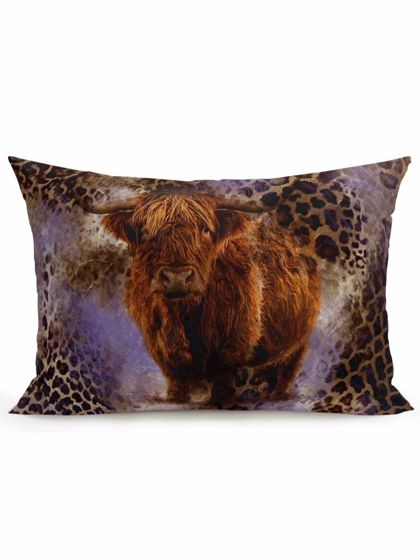 1 Pack Outdoor Throw Pillow, Purple Cow Leopard Waterproof Pillow with Insert Included, Aesthetic Vintage Animals Farmhouse Decorative Accent Cushion Lumbar Pillows for Patio Porch, 12 x 20 In