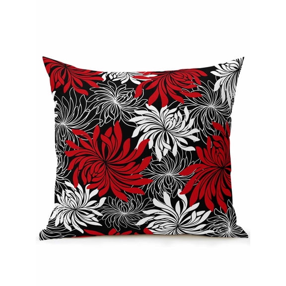 1 Pack Outdoor Throw Pillow, Red Black Flowers Waterproof Pillow with Insert Included, Abstract Botanical Floral Textured Plant Decorative Accent Cushion Sofa Pillows for Patio Porch, 16 x 16 In