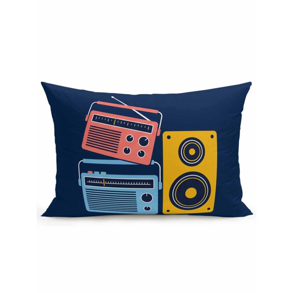 1 Pack Outdoor Throw Pillow, Red Blue Yellow Radios Waterproof Pillow with Insert Included, Colorful Instrumentation Style Decorative Accent Cushion Lumbar Pillows for Patio Porch, 12 x 20 In