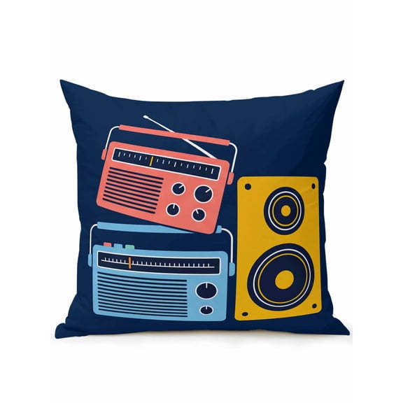 1 Pack Outdoor Throw Pillow, Red Blue Yellow Radios Waterproof Pillow with Insert Included, Colorful Instrumentation Style Decorative Accent Cushion Sofa Pillows for Patio Porch, 16 x 16 In