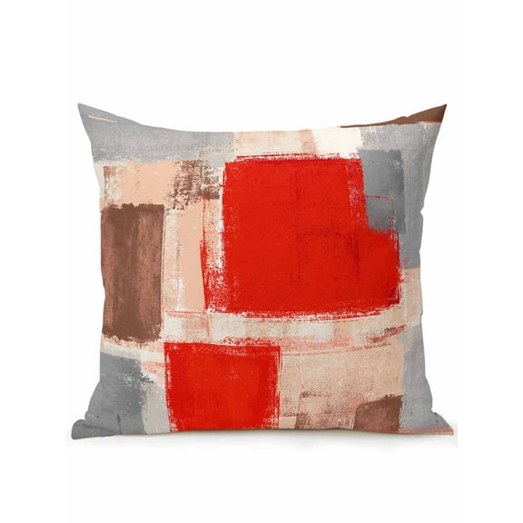 1 Pack Outdoor Throw Pillow, Red Ombre Waterproof Pillow with Insert Included, Farmhouse Contemporary Abstract Checked Decorative Accent Cushion Sofa Pillows for Patio Porch, 16 x 16 In