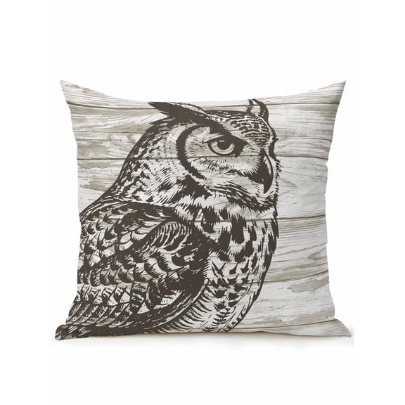 1 Pack Outdoor Throw Pillow, Retro Owl Waterproof Pillow with Insert Included, Countryside Animals Farmhouse Wooden Grain Decorative Accent Cushion Sofa Pillows for Patio Porch, 18 x 18 In