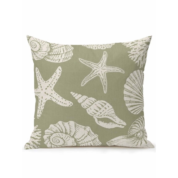 1 Pack Outdoor Throw Pillow, Sage Green Starfish Coastal Waterproof Pillow with Insert Included, Shell Summer Beach Nautical Decorative Accent Cushion Sofa Pillows for Patio Porch, 16 x 16 In