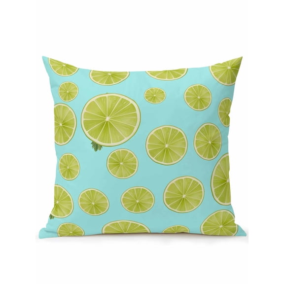 1 Pack Outdoor Throw Pillow, Sliced Lemon Waterproof Pillow with Insert Included, Simple Summer Tropical Green Decorative Accent Cushion Sofa Pillows for Patio Porch, 16 x 16 In