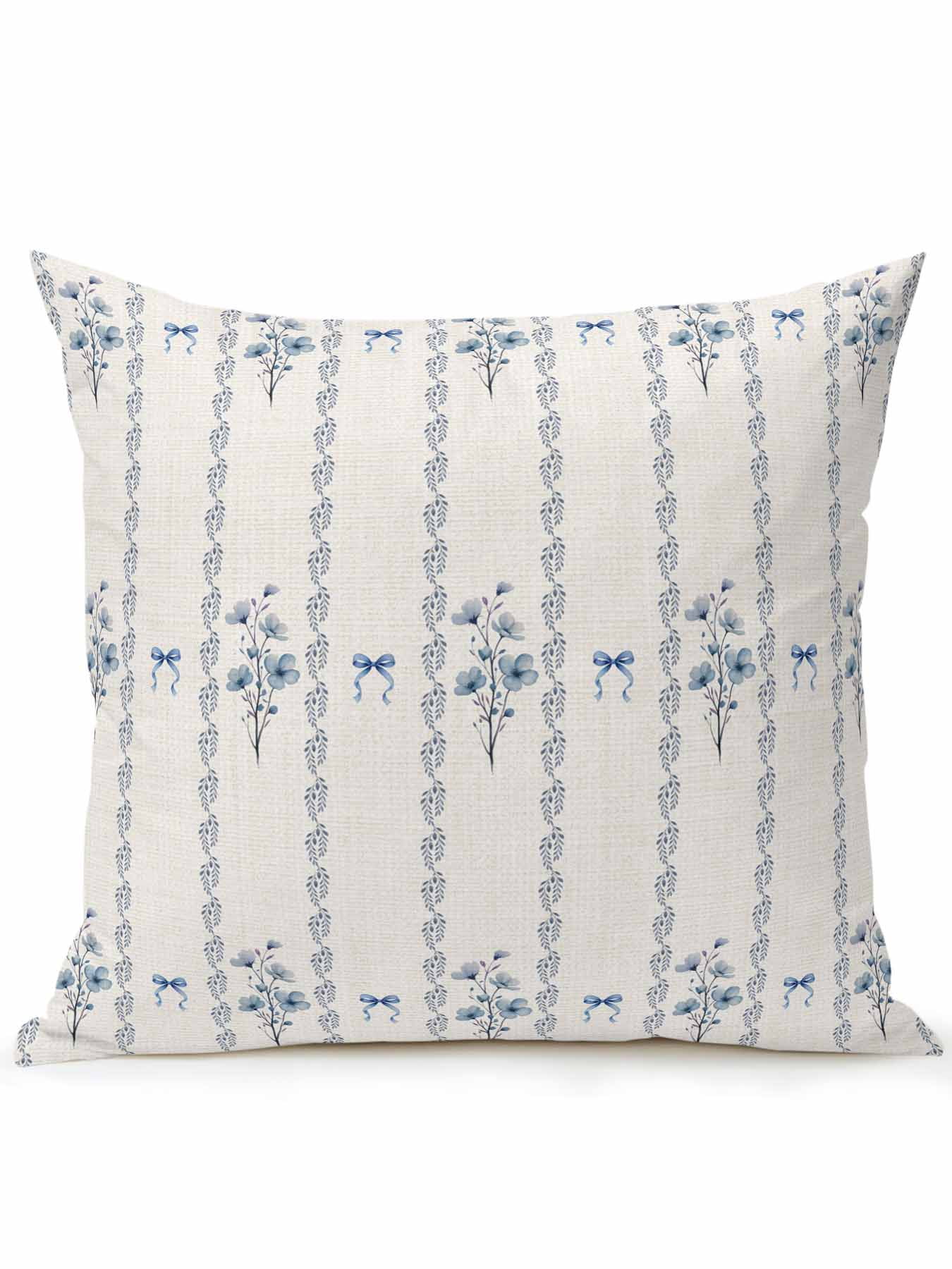 1 Pack Outdoor Throw Pillow, Spring Floral Waterproof Pillow with Insert Included, Watercolor Flowers Bows Bohemia Beige Decorative Accent Cushion Sofa Pillows for Patio Porch, 16 x 16 In