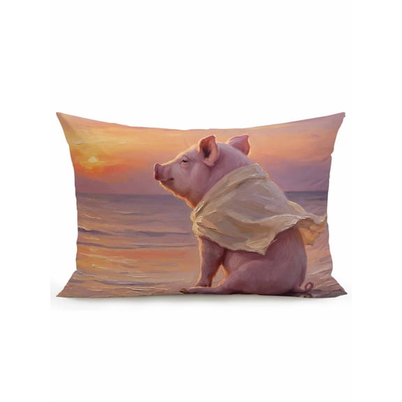 1 Pack Outdoor Throw Pillow, Summer Beach Pig Waterproof Pillow with Insert Included, Modern Abstract Oil Painting Sunset Decorative Accent Cushion Lumbar Pillows for Patio Porch, 12 x 20 In