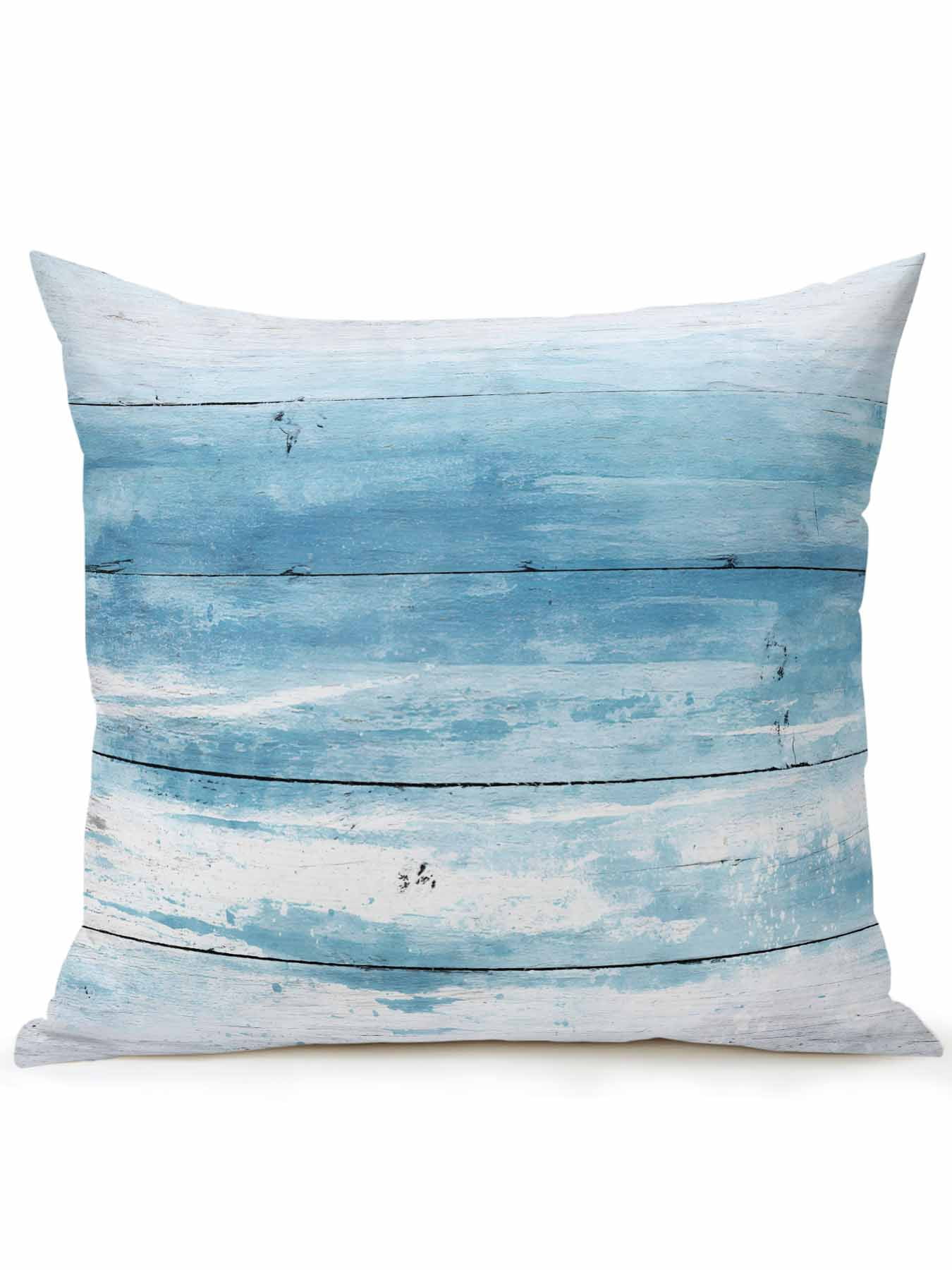 1 Pack Outdoor Throw Pillow, Summer Blue Ocean Waterproof Pillow with Insert Included, Farmhouse Wooden Grain Modern Art Decorative Accent Cushion Sofa Pillows for Patio Porch, 16 x 16 In