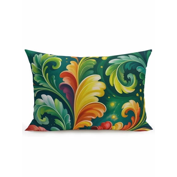 1 Pack Outdoor Throw Pillow, Summer Botanical Waterproof Pillow with Insert Included, Vintage Abstract Leaves Firefly Plants Green Decorative Accent Cushion Lumbar Pillows for Patio Porch, 12 x 20 In