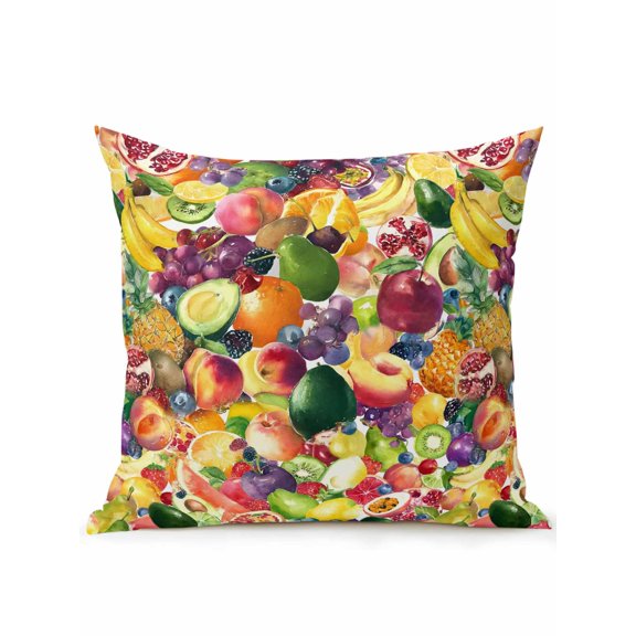 1 Pack Outdoor Throw Pillow, Summer Fruits Waterproof Pillow with Insert Included, Watercolor Colorful Fruits Decorative Accent Cushion Sofa Pillows for Patio Porch, 18 x 18 In