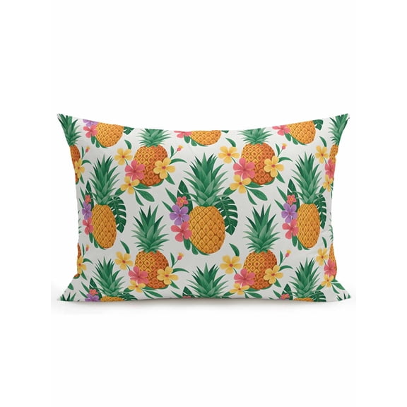 1 Pack Outdoor Throw Pillow, Summer Pineapple Waterproof Pillow with Insert Included, Tropical Fruit Flowers Palm Leaves Decorative Accent Cushion Lumbar Pillows for Patio Porch, 12 x 20 In