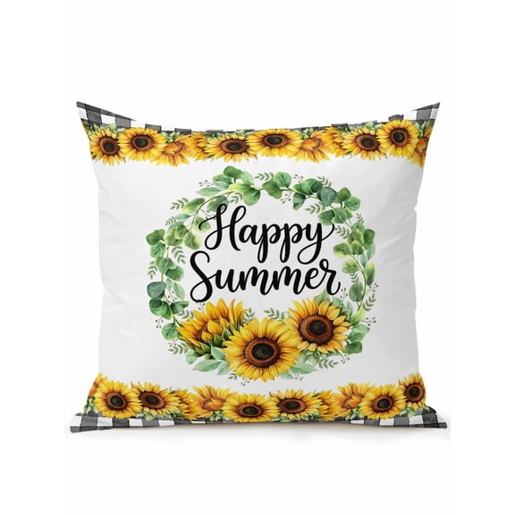 1 Pack Outdoor Throw Pillow, Summer Sunflowers Waterproof Pillow with Insert Included, Pastoral Botanical Garden Flowers Decorative Accent Cushion Sofa Pillows for Patio Porch, 16 x 16 In