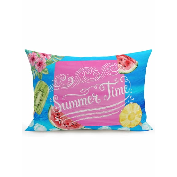 1 Pack Outdoor Throw Pillow, Summer Time Waterproof Pillow with Insert Included, Watermelon Fruits Popsicles Flowers Ice Cubes Decorative Accent Cushion Lumbar Pillows for Patio Porch, 12 x 20 In