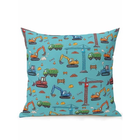 1 Pack Outdoor Throw Pillow, Teal Construction Vehicle Waterproof Pillow with Insert Included, Modern Excavator Crane Decorative Accent Cushion Sofa Pillows for Patio Porch, 16 x 16 In