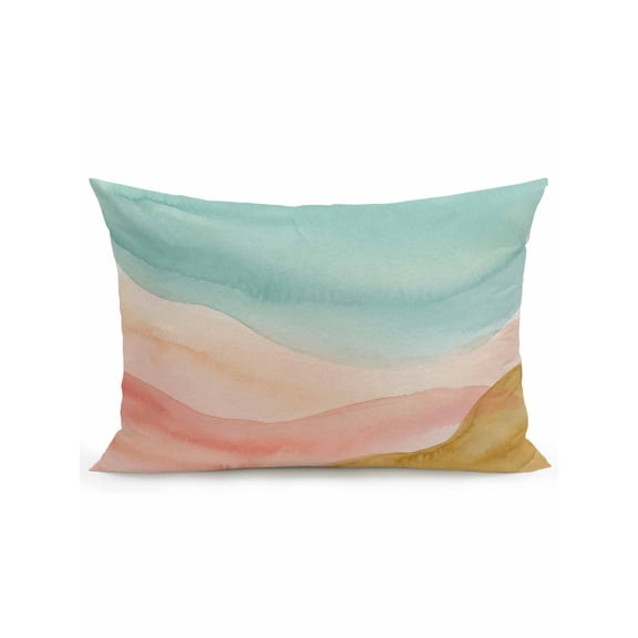 1 Pack Outdoor Throw Pillow, Teal Pink Yellow Ombre Waterproof Pillow with Insert Included, Summer Beach Coastal Gradient Decorative Accent Cushion Lumbar Pillows for Patio Porch, 12 x 20 In