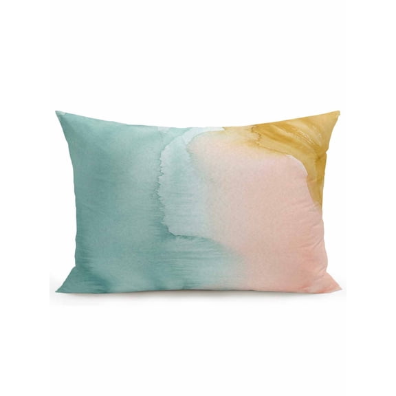 1 Pack Outdoor Throw Pillow, Teal Pink Yellow Waterproof Pillow with Insert Included, Summer Beach Watercolor Coastal Decorative Accent Cushion Lumbar Pillows for Patio Porch, 12 x 20 In