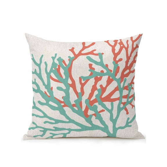 1 Pack Outdoor Throw Pillow, Teal Red Coral Waterproof Pillow with Insert Included, Summer Ocean Nautical Coastal Rustic Burlap Decorative Accent Cushion Sofa Pillows for Patio Porch, 16 x 16 In