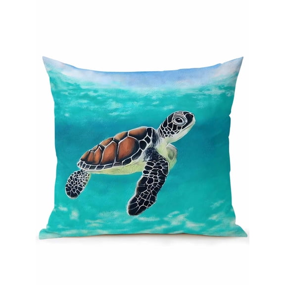 1 Pack Outdoor Throw Pillow, Teal Turtle Coastal Waterproof Pillow with Insert Included, Summer Ocean Sea Seaside Decorative Accent Cushion Sofa Pillows for Patio Porch, 16 x 16 In