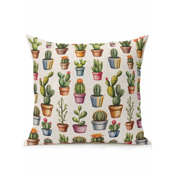 1 Pack Outdoor Throw Pillow, Tropical Cactus Waterproof Pillow with Insert Included, Spring Summer Potted Plants Rustic Decorative Accent Cushion Sofa Pillows for Patio Porch, 18 x 18 In