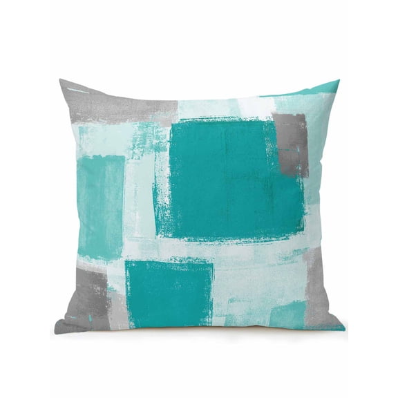 1 Pack Outdoor Throw Pillow, Turquoise Grey Ombre Waterproof Pillow with Insert Included, Farmhouse Abstract Mottled Art Decorative Accent Cushion Sofa Pillows for Patio Porch, 16 x 16 In