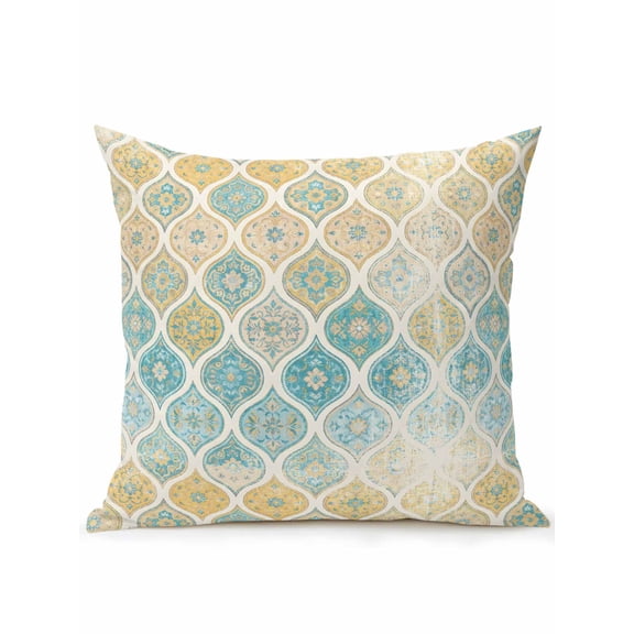 1 Pack Outdoor Throw Pillow, Turquoise Yellow Boho Waterproof Pillow with Insert Included, Southwest Aztec Abstract Geometric Decorative Accent Cushion Sofa Pillows for Patio Porch, 16 x 16 In