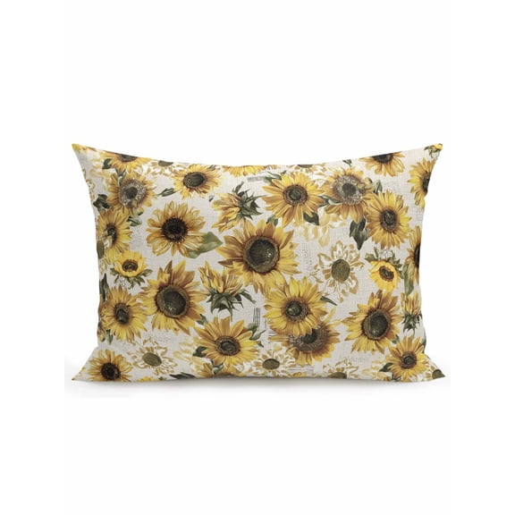 1 Pack Outdoor Throw Pillow, Vintage Yellow Spring Sunflower Waterproof Pillow with Insert Included, Vintage Botanical Farm Beige Decorative Accent Cushion Lumbar Pillows for Patio Porch, 12 x 20 In