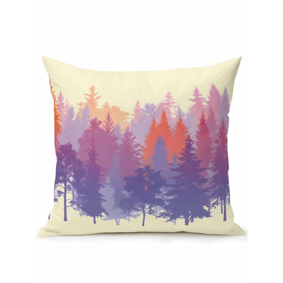 1 Pack Outdoor Throw Pillow, Watercolor Forest Silhouette Waterproof Pillow with Insert Included, Retro Abstract Forest Trees Cream Decorative Accent Cushion Sofa Pillows for Patio Porch, 16 x 16 In