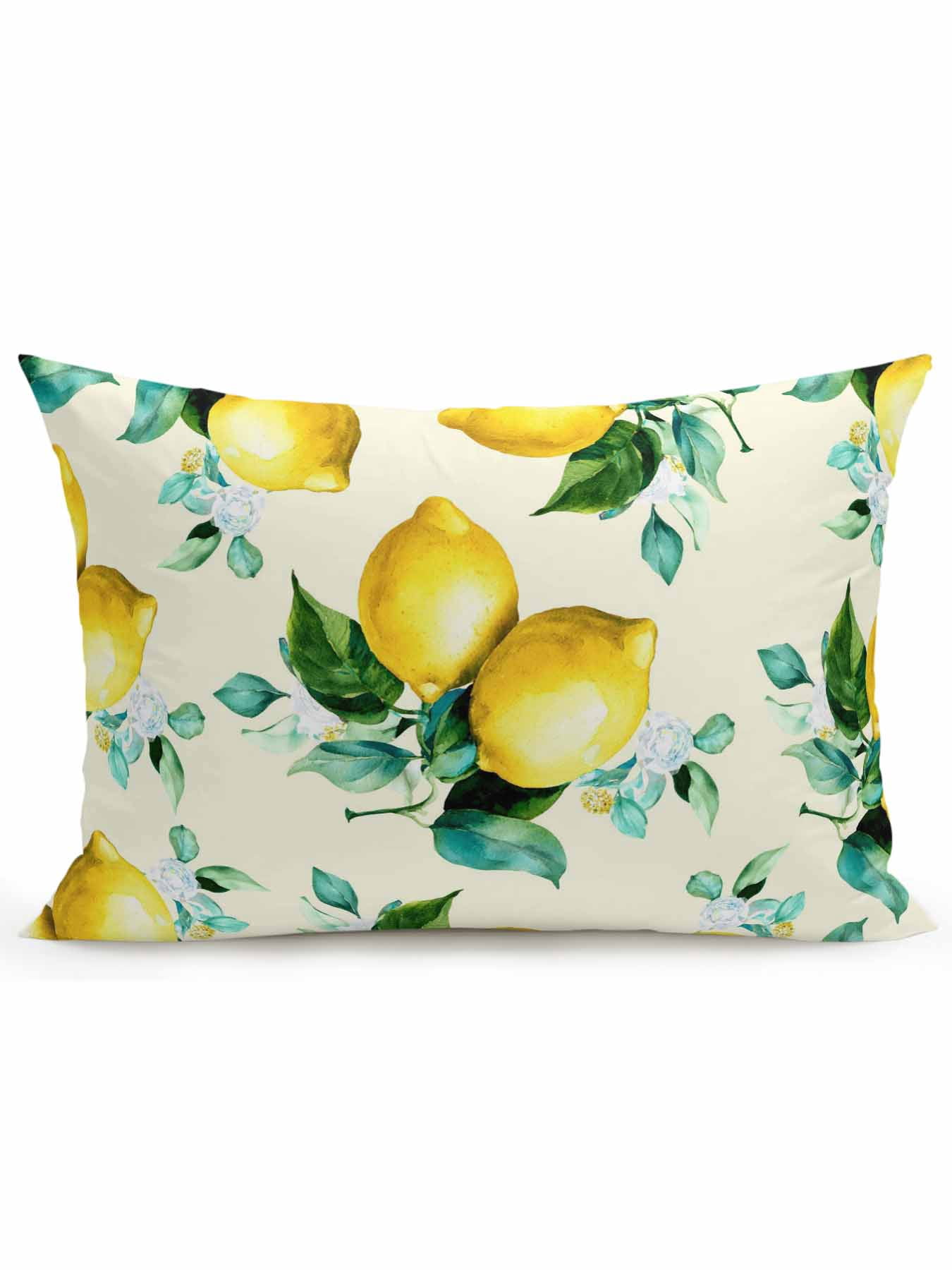 1 Pack Outdoor Throw Pillow, Yellow Lemon Waterproof Pillow with Insert Included, Watercolor Green Leaves Fruits Branches Retro Decorative Accent Cushion Lumbar Pillows for Patio Porch, 12 x 20 In