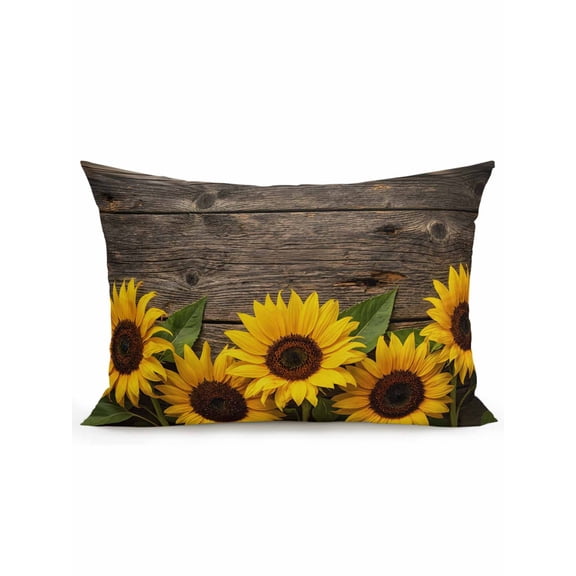 1 Pack Outdoor Throw Pillow, Yellow Sunflowers Waterproof Pillow with Insert Included, Farmhouse Brown Wooden Country Plants Decorative Accent Cushion Lumbar Pillows for Patio Porch, 12 x 20 In