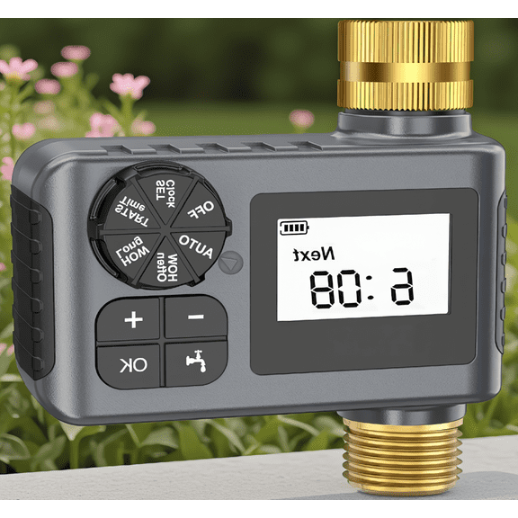 1 Pack Outdoor Water Timer with Brass Inlet and Outlet, Auto/Manual/Rain Delay Modes, LCD Display, Garden Hose Irrigation Controller
