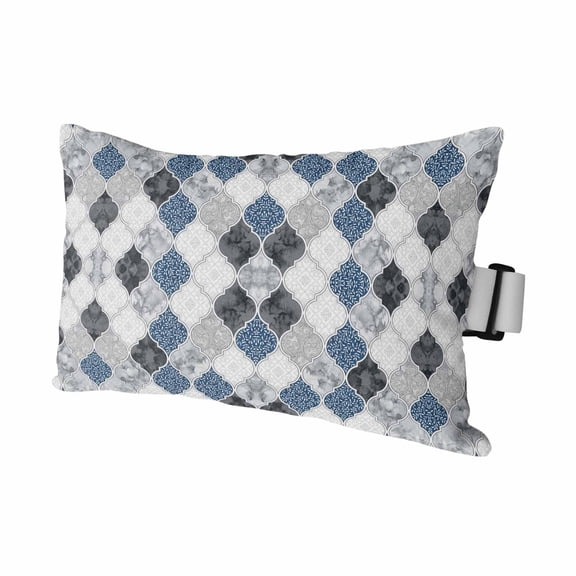 1 Pack Outdoor Waterproof Throw Pillows for Head,Blue Black Gray Moroccan Pattern Cushion Cases with Insert&Straps Neck Pillows for Patio Recliner Chair,Quatrefoil Medallion